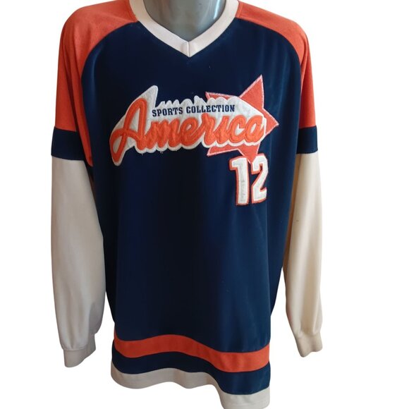 Vintage XL 90's Sweatshirt Pullover Delf Sports "America" Embroidered Jersey - Picture 1 of 7